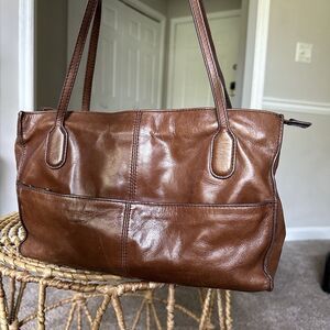 HOBO International Friar Oak Honey Brown Leather Zip Shoulder Bag Medium Tote
